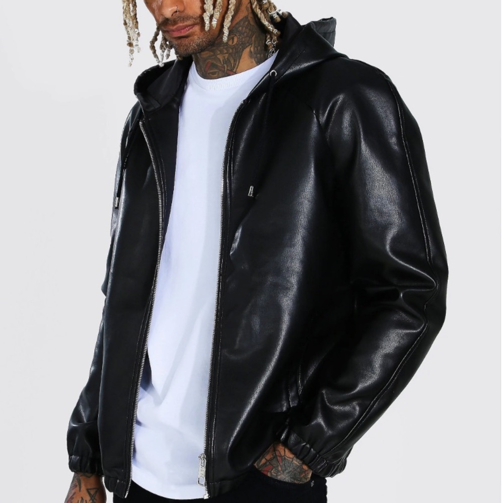 Leather look boohoo man jacket
